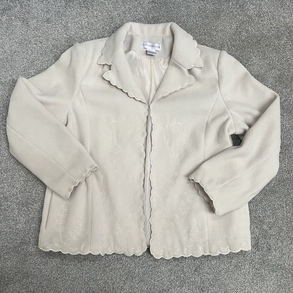 Susan Graver Jacket Womens Size‎ XL Ivory Scallop Trim Embroidered Fully Lined